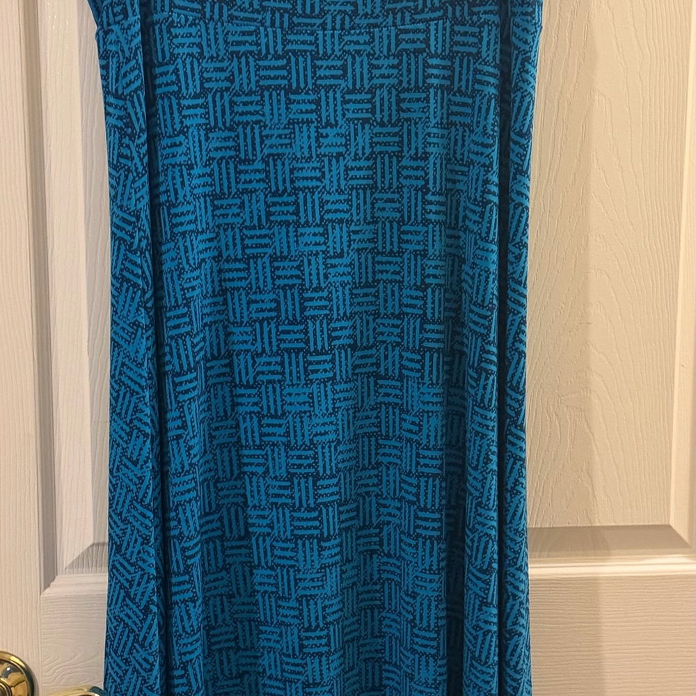 LuLaRoe Maxi Skirt in Teal and Black Geometric Print